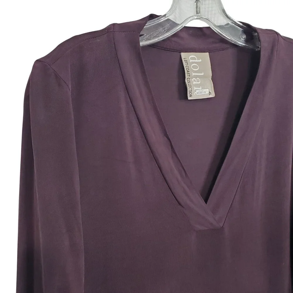 Dolan Left Coast Size M Dress Long Sleeve Silky Swing V Neck Relaxed Fit Pockets - Picture 8 of 11